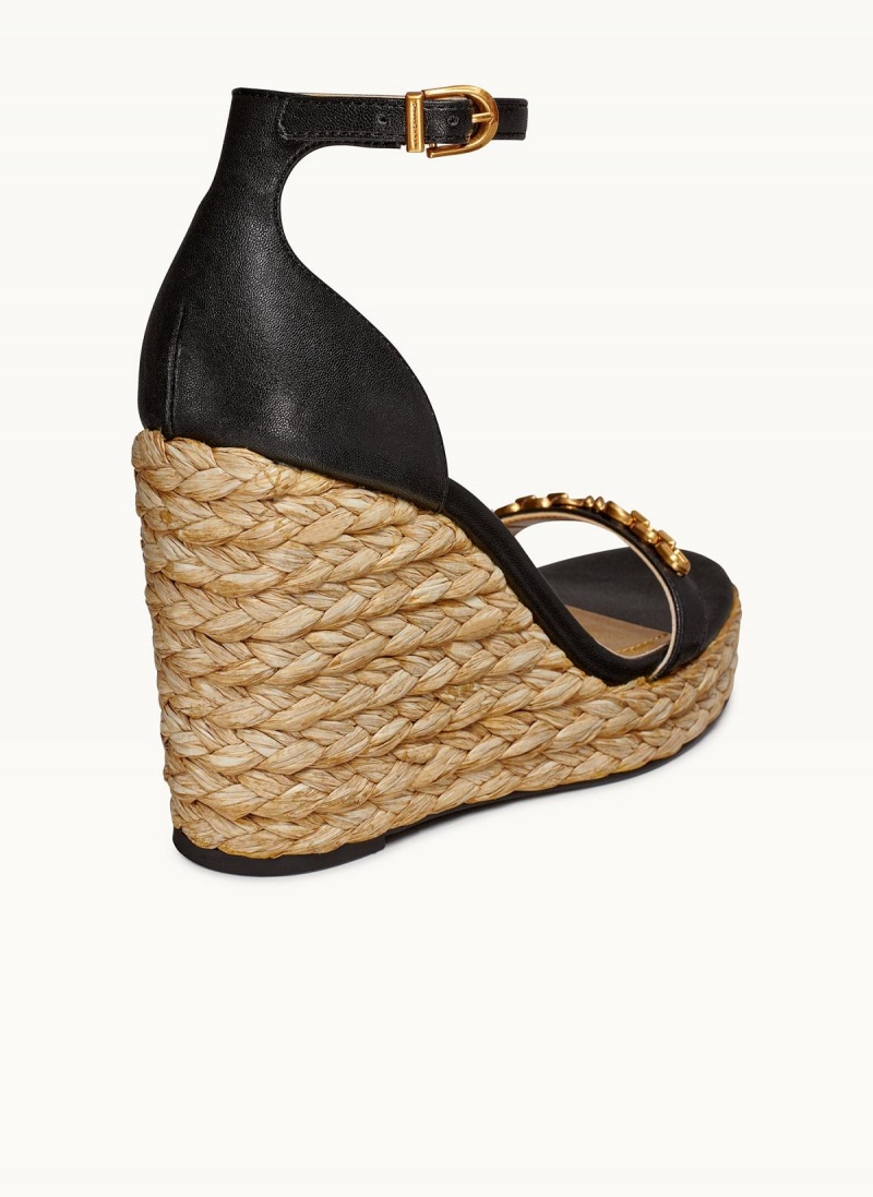 Donna Karan Yulissa Ankle Strap Espadrille Heels Black | NZ_DK81966